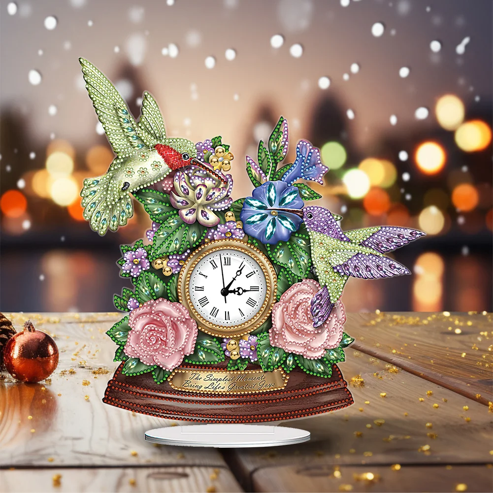 DIY Flower Hummingbird Special Shape Acrylic Diamond Painting Clock Art Craft