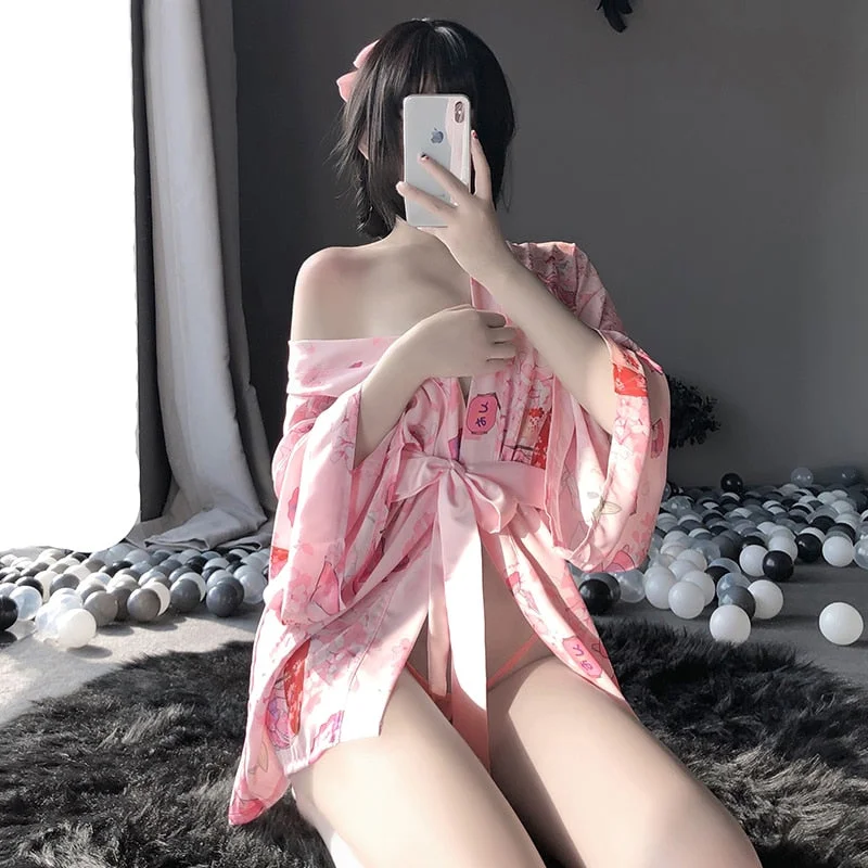 Sexy Kimono Japanese Young Married Women Cosplay Costumes Dew Shoulder Chest AV Outfit For Girls Erotic Soft Material Uniform