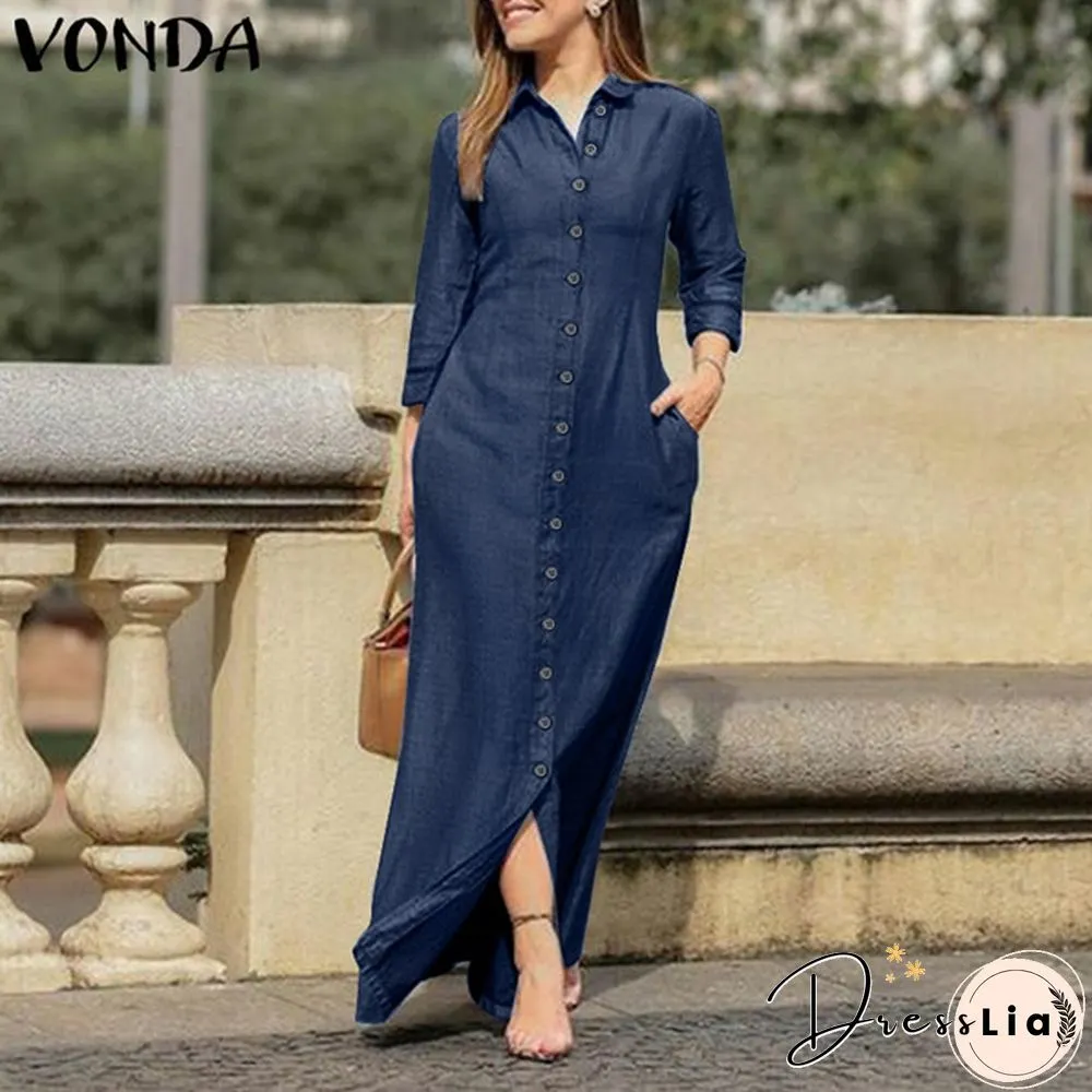 Vonda Color Womens Shirt Dress Spring Fall Long Sleeve Button Down Lapel Collar Midi Plus