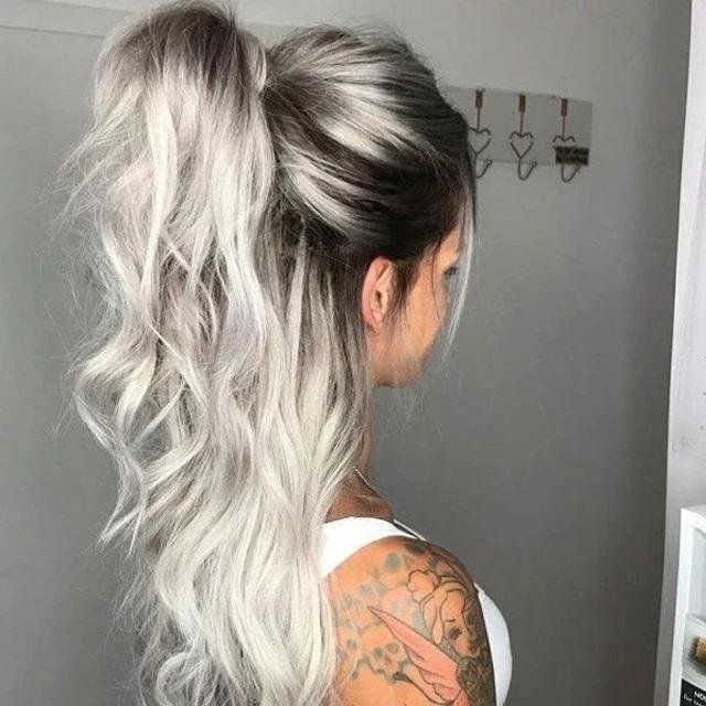 Zaesvini Hair®|Grey With Black Root Color Body Wavy Full Lace Wig Zaesvini