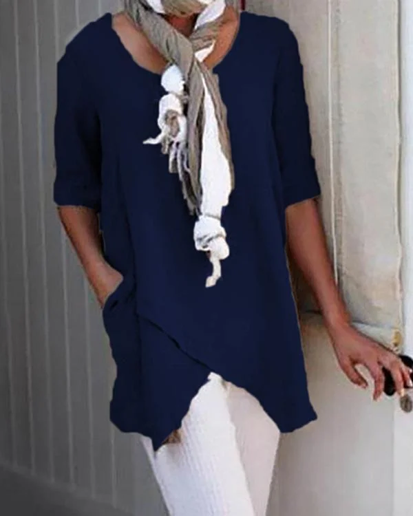 Casual Crew Neck Half Sleeve Irregular Blouses