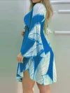 Vacation Leaf Printed V-Neck Batwing Sleeves Mini Dress
