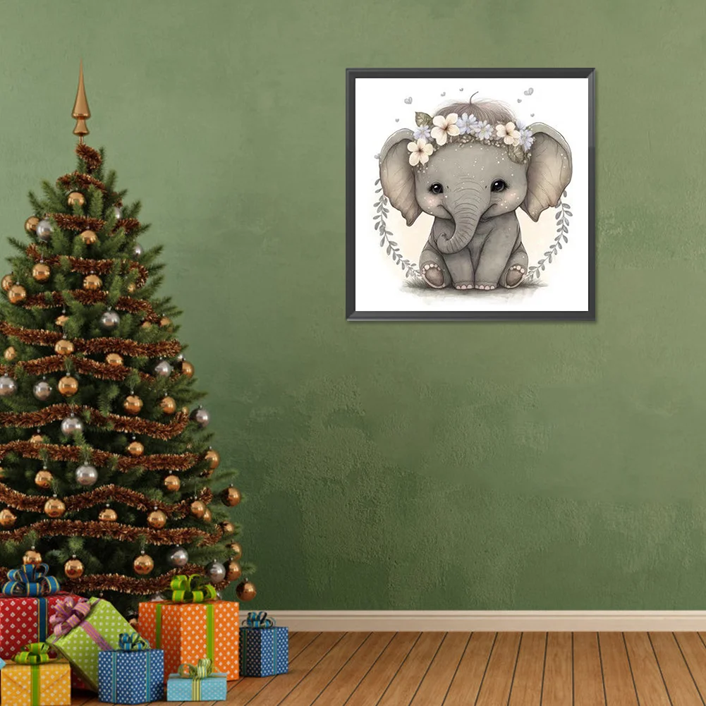 Diamond Painting - Full Round Drill - Cute Elephant(Canvas|30*30cm)