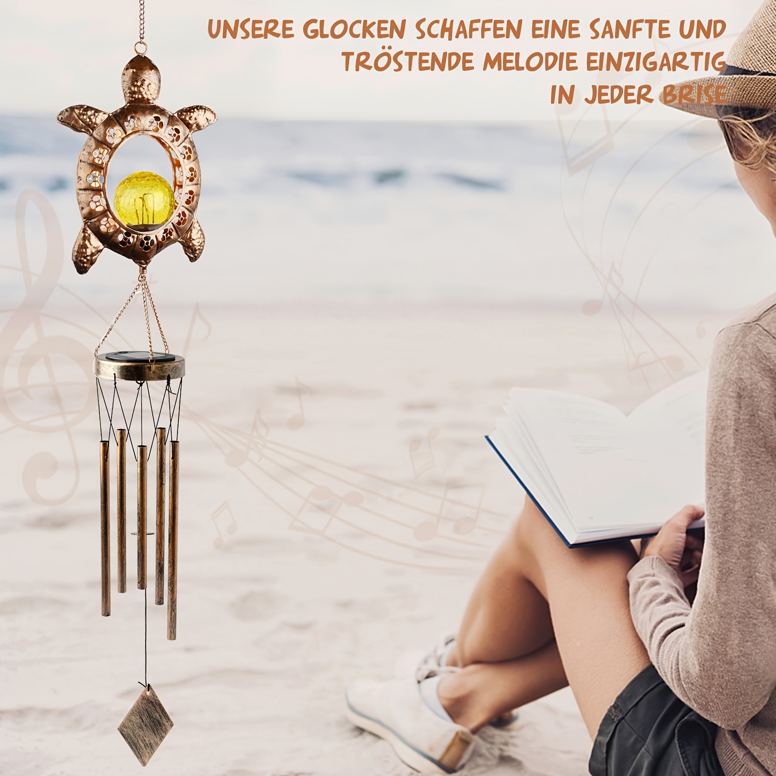 Tegooe Tegooe Solar Turtle Wind Chime with Cracked Glass Ball LED Light Outdoor Waterproof Hanging Garden Decoration