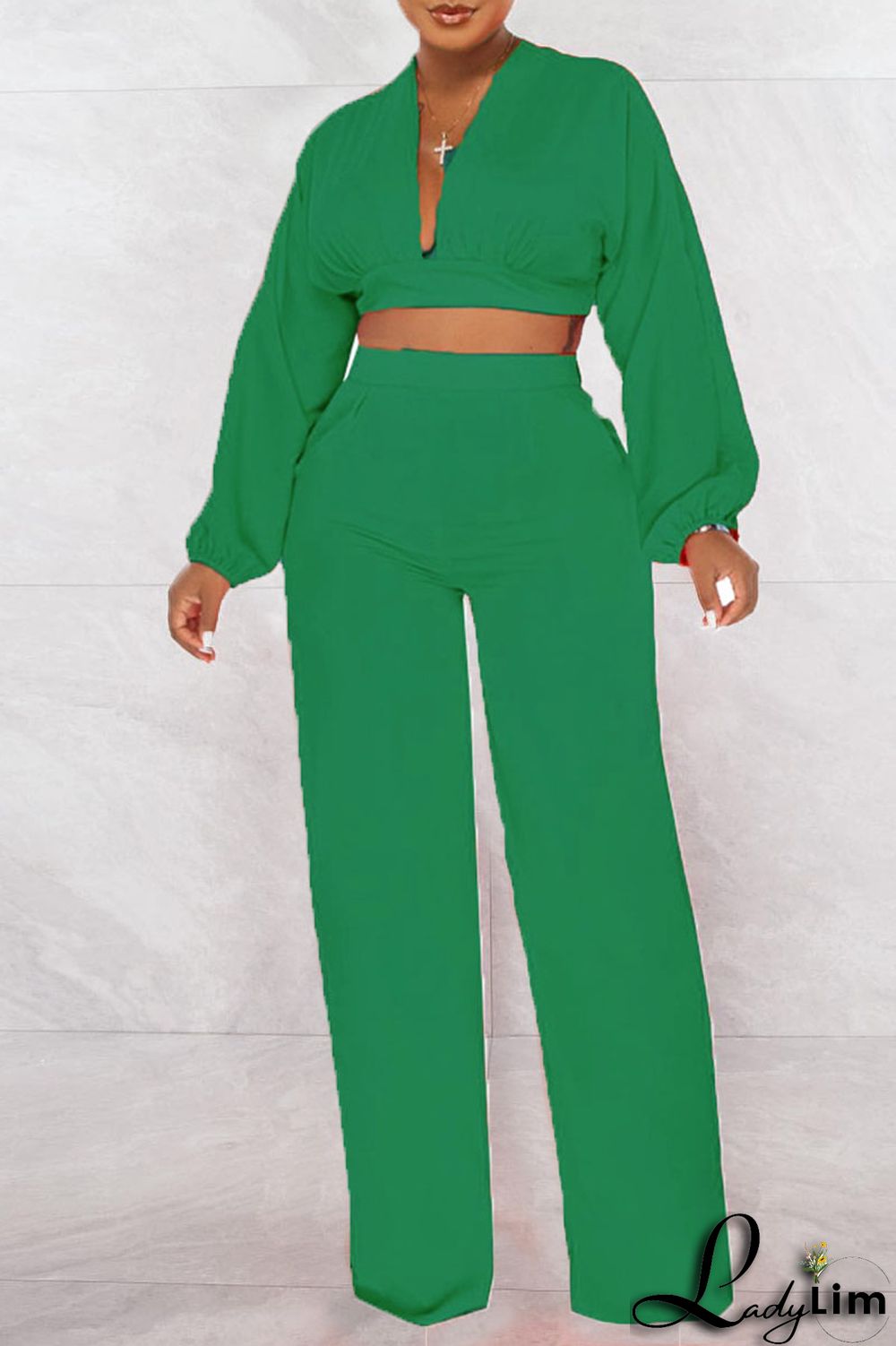 Yellow Sexy Solid Patchwork Backless V Neck Long Sleeve Two Pieces
