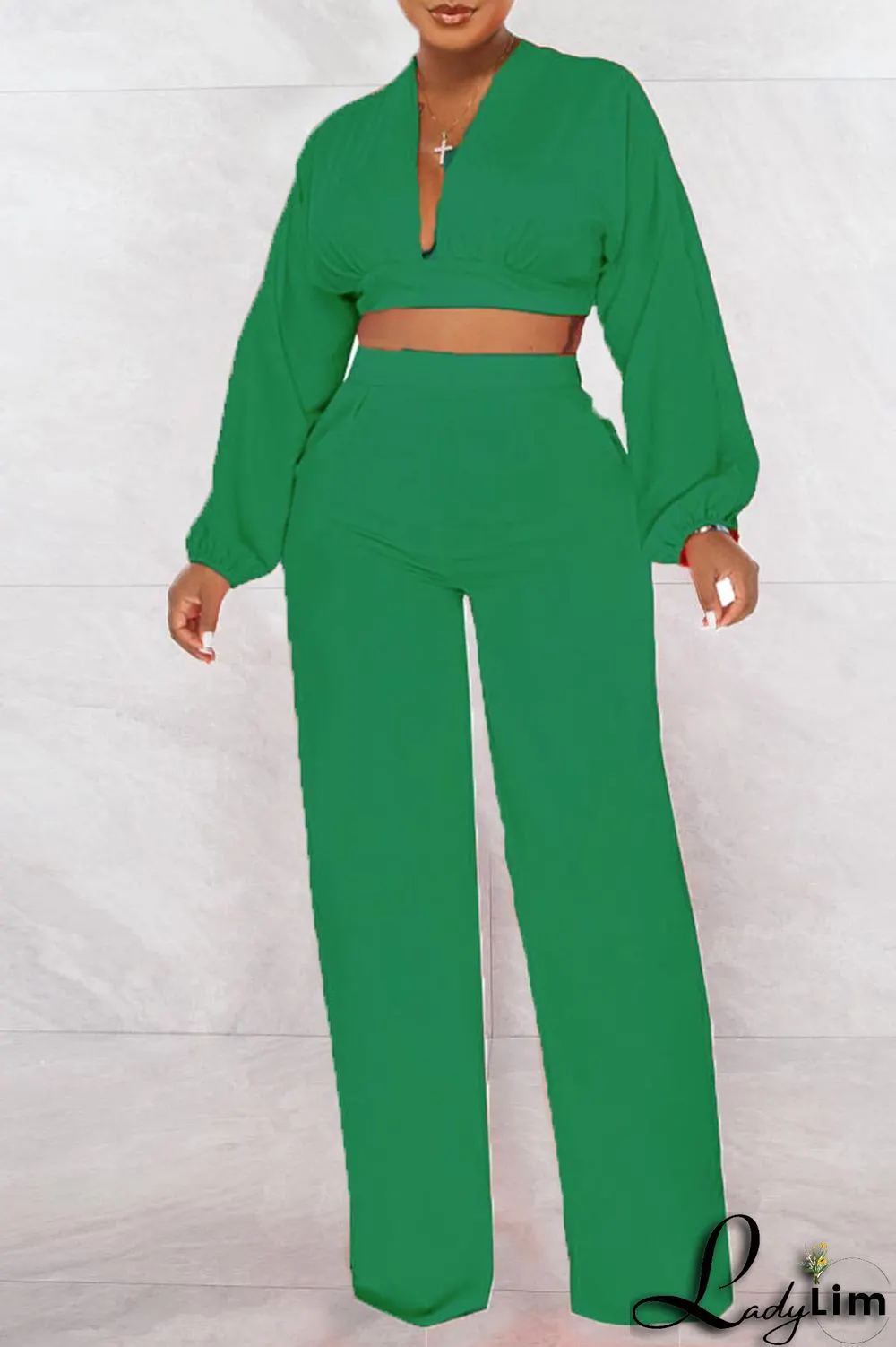 Yellow Sexy Solid Patchwork Backless V Neck Long Sleeve Two Pieces
