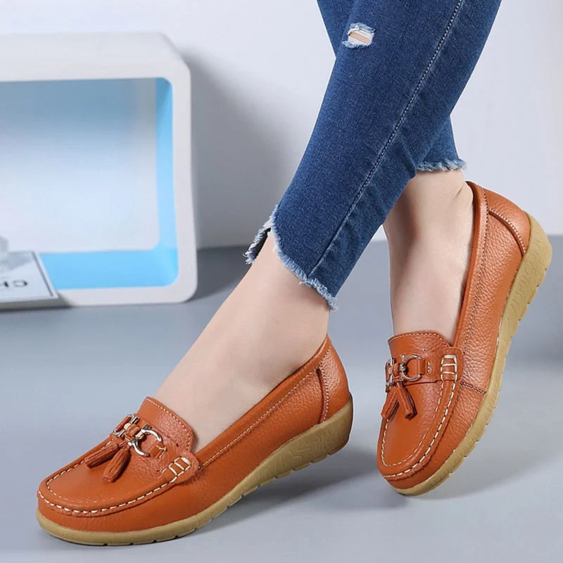 Women Flats Ballet Shoes Cut Out Leather Breathable Moccasins Women Boat Shoes Ballerina Ladies Casual Shoes