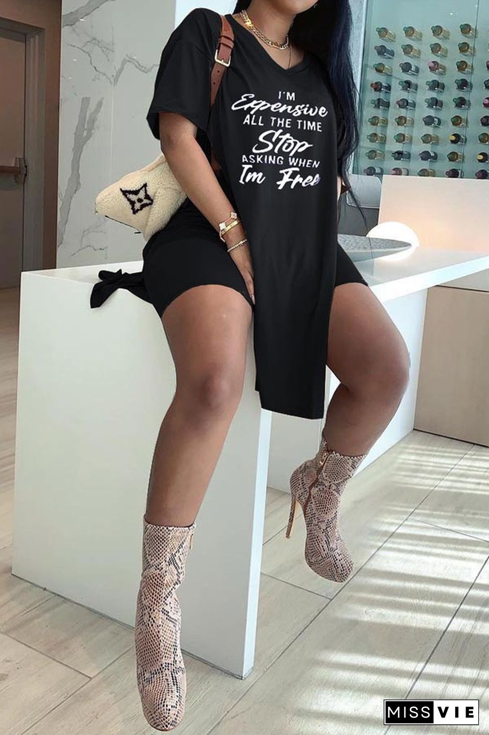 Casual Loose Letter Print T-Shirt Shorts Set