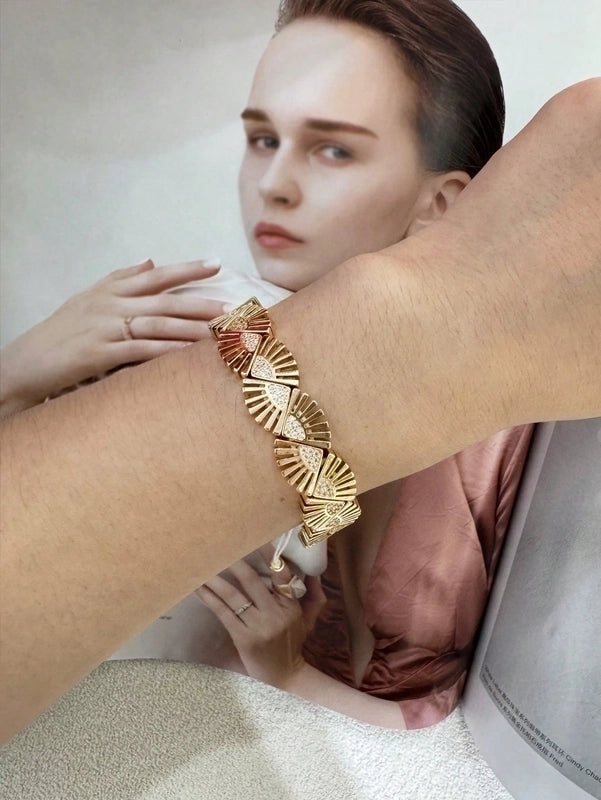 Brass 18K Gold Plated Drawstring Sector Square Heart Shape Zircon Drawstring Bracelets