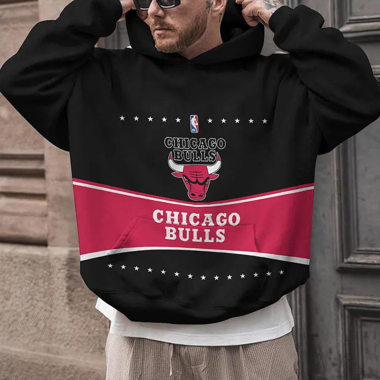 Chicago Bulls  Printed Hooded Pocket Pullover Hoodie