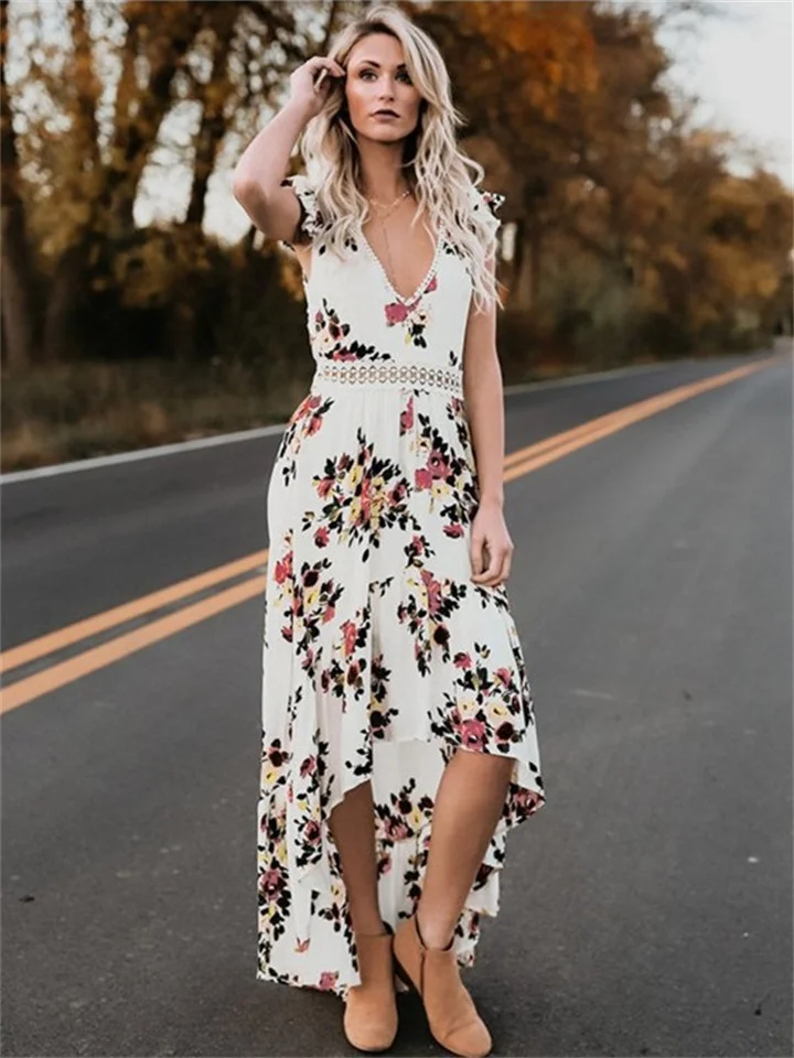 European and American Popular Dress Sleeveless Printing Irregular Dress Women | EGEMISS