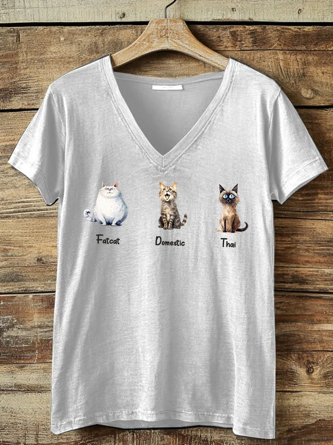 Women's Casual Art Cat FDT Printed T-shirt  socialshop
