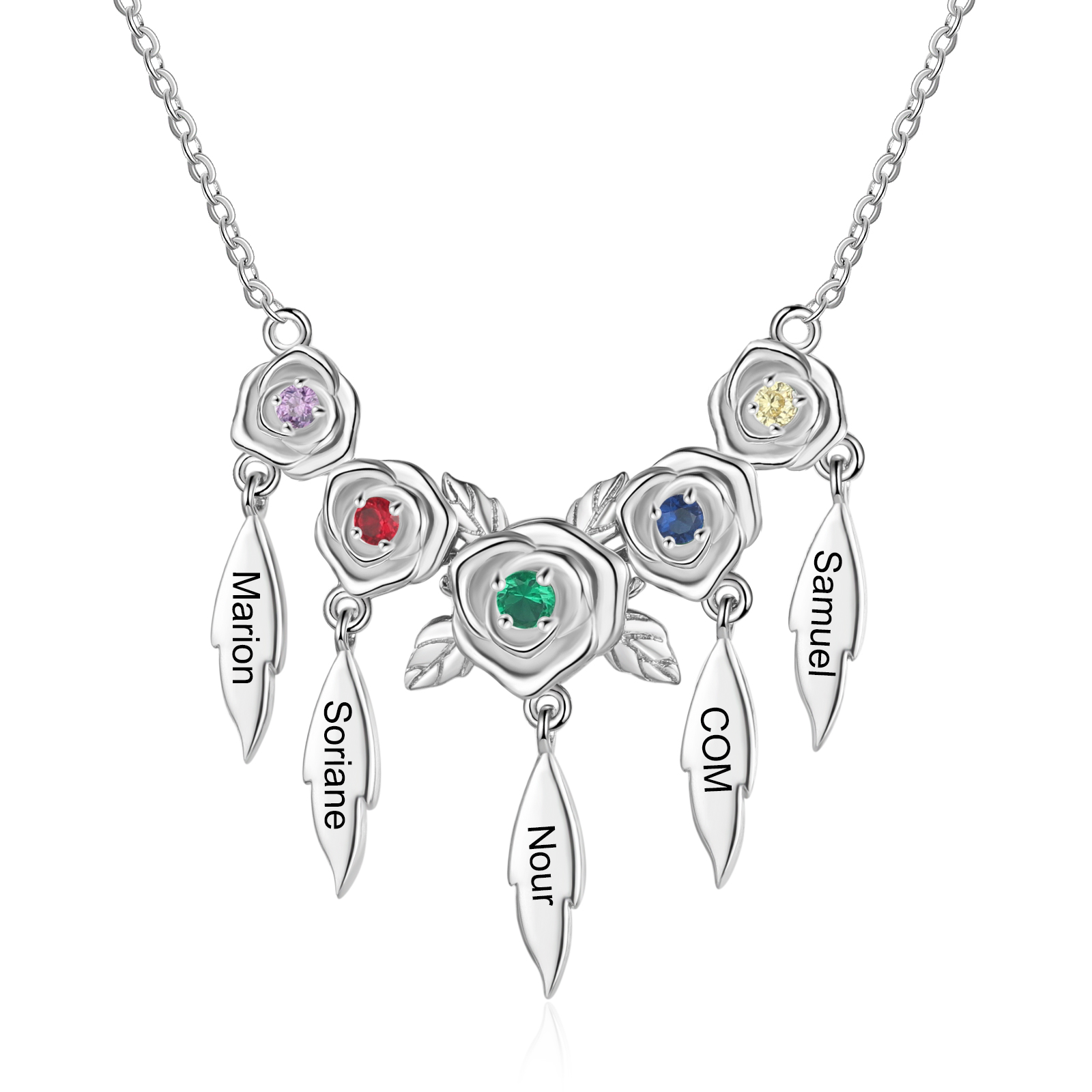 Personalized Dream Catcher Necklace Custom 5 Names Rose Flower Necklace