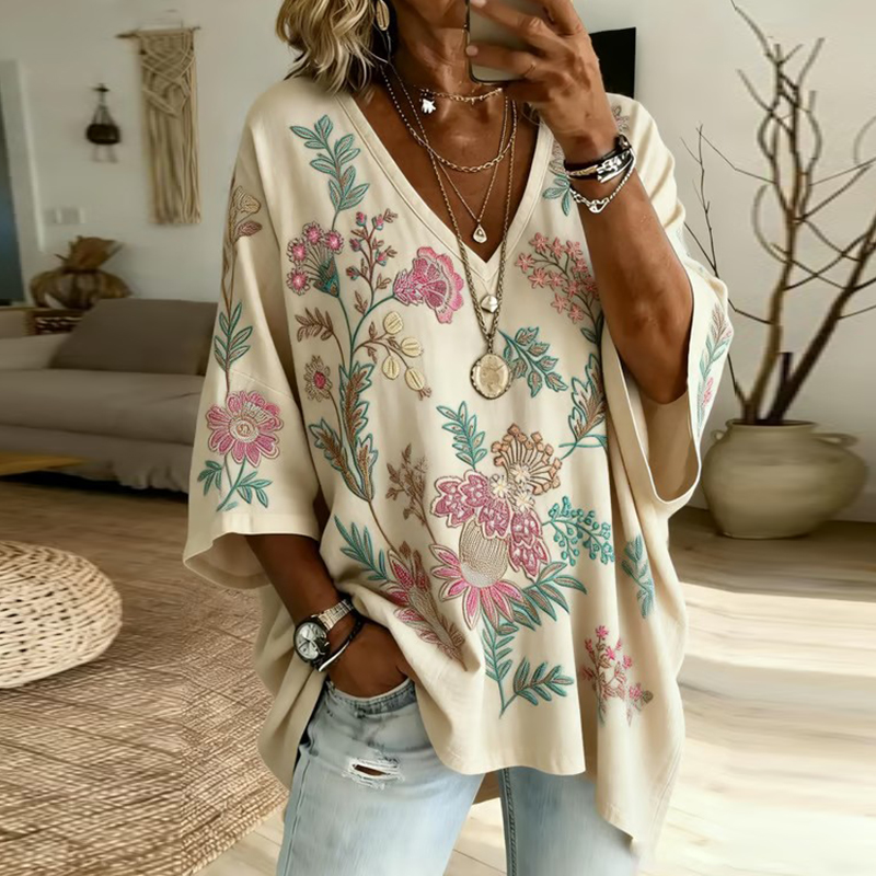 Women's Casual Kaleidoscope Cotton-linen Top elevenforest