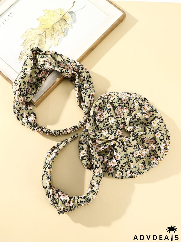 3pcs Flower Print Hair Accessory Set