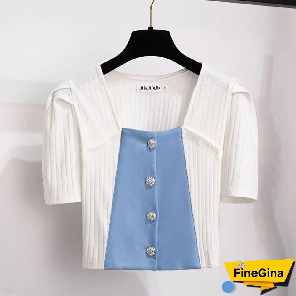 Square Collar Tee+Pleated Skirt P15458