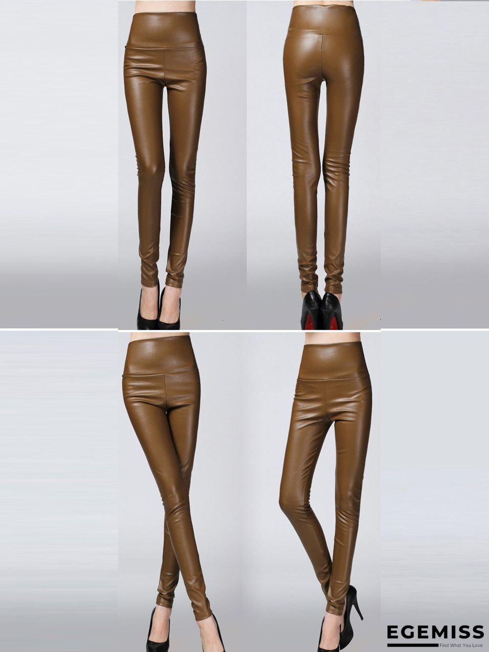 Plus size color elastic pu thick leggings leather Leggings | EGEMISS