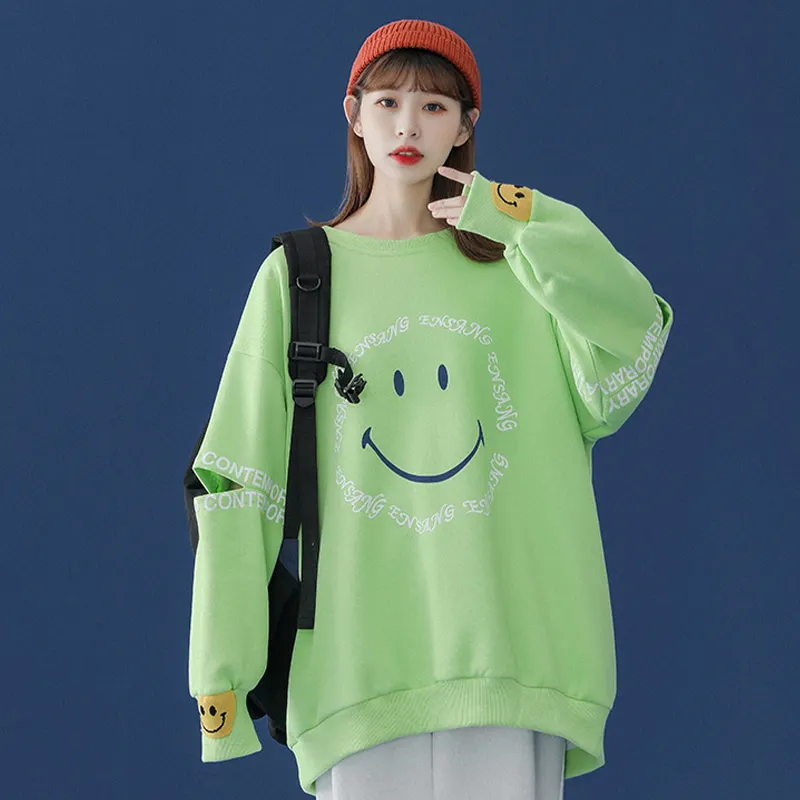 Smiley Letters Print Loose Sweatshirt