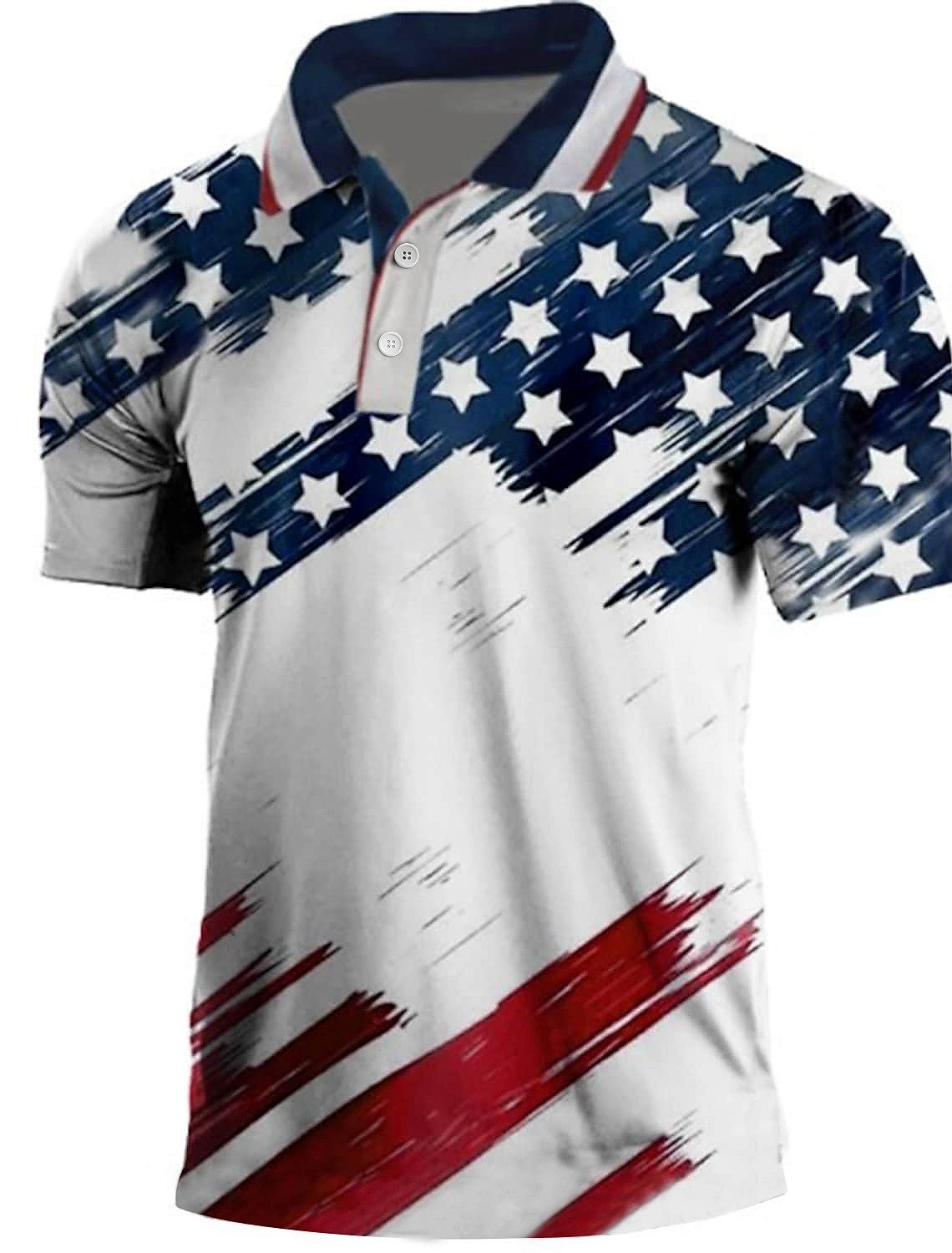 Men's American flag printed button T-shirt PLUSCLOTHESMAN