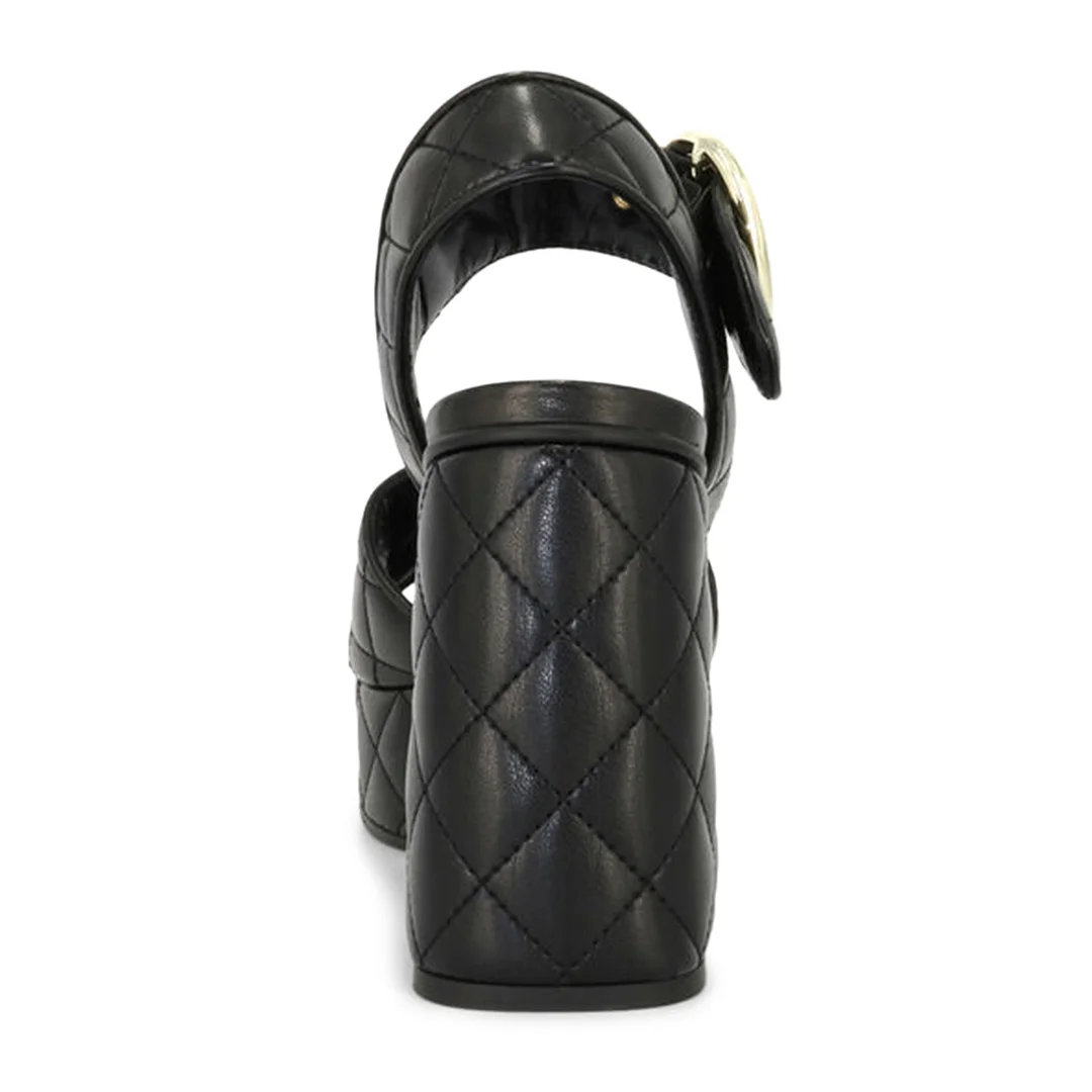 Vegan Leather Round-Toe Platform Padded Comfy Sandals with Block Heel