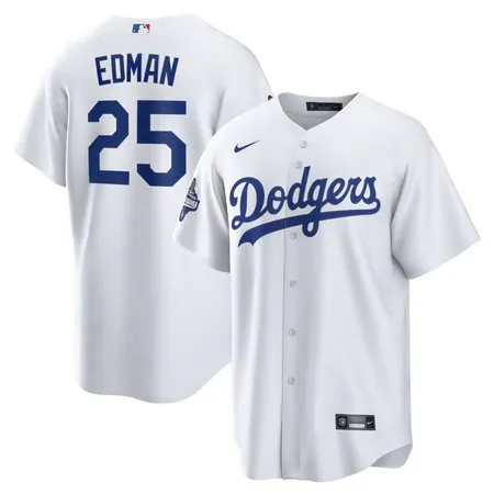 Youth Los Angeles Dodgers #25 Tommy Edman  White 2025 World Series Champions Home Replica Jersey