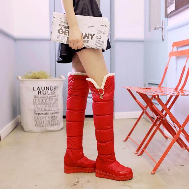 VCSHOES Platform Flat Round Toe Over Knee Snow Boots