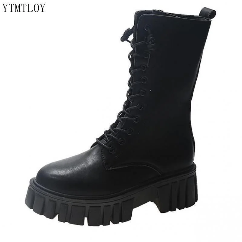 Women White Boots Autumn 2022 Fashion Black Leather Platform Gothic Punk Combat Shoes Ytmtloy Round Toe Botines De Mujer Sexy