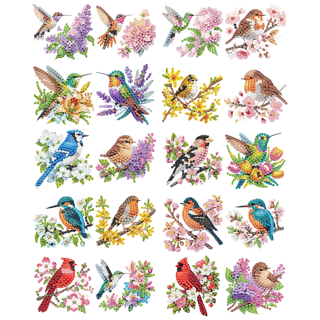 20Pcs Birds And Flowers DIY Diamond Painting Magnets Kits for Beginners Adults