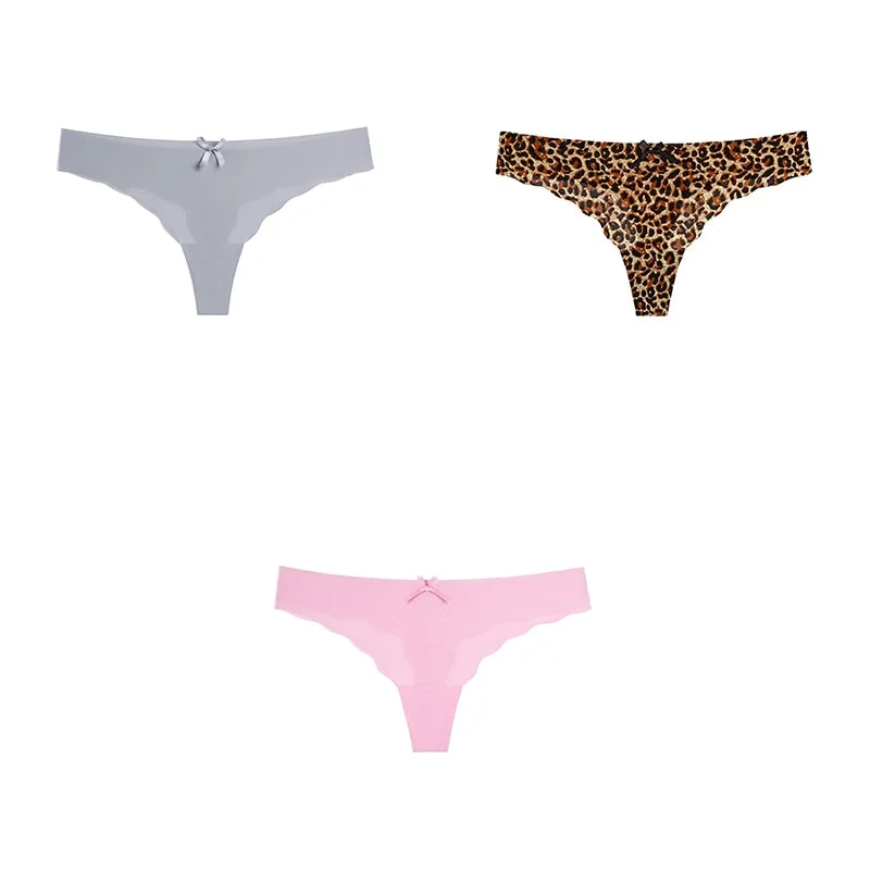 3 Pcs Sexy Lingerie Woman Underwear Seamless Sports Panties Female Thong G-string Thongs For Woman Underwear Ice Silk BANNIROU