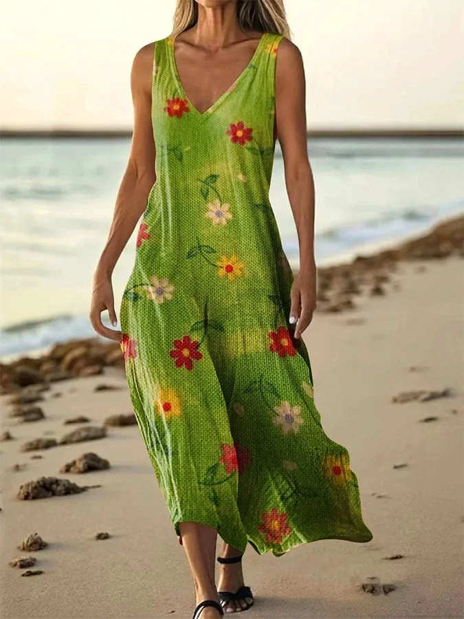 Women's Casual Floral Print Sleeveless Dress 