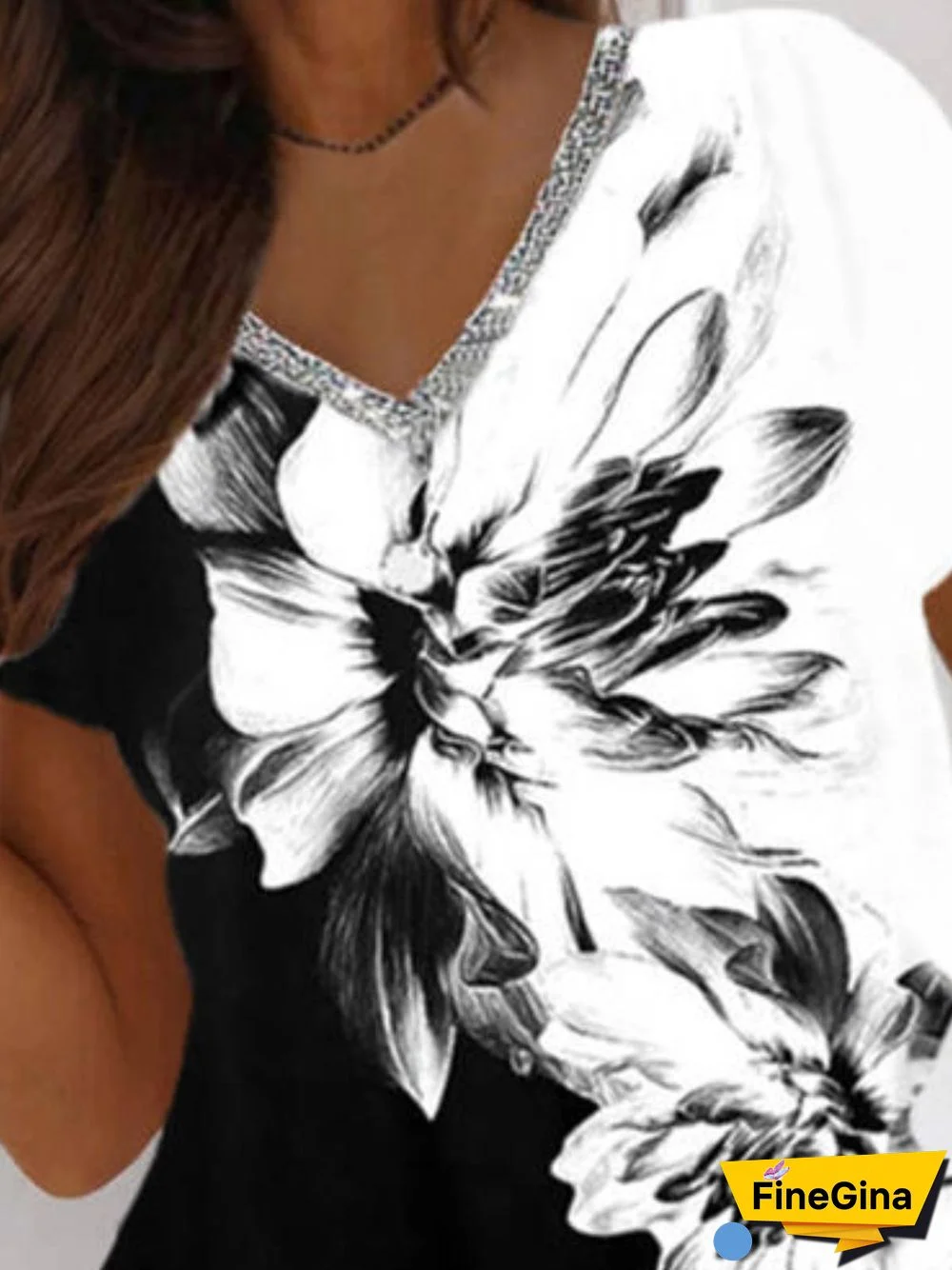 V Neck Casual Cotton Blends Short Sleeve T-Shirt