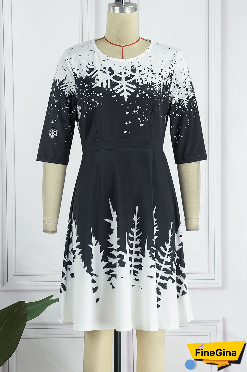 Green Casual Print Patchwork O Neck A Line Dresses