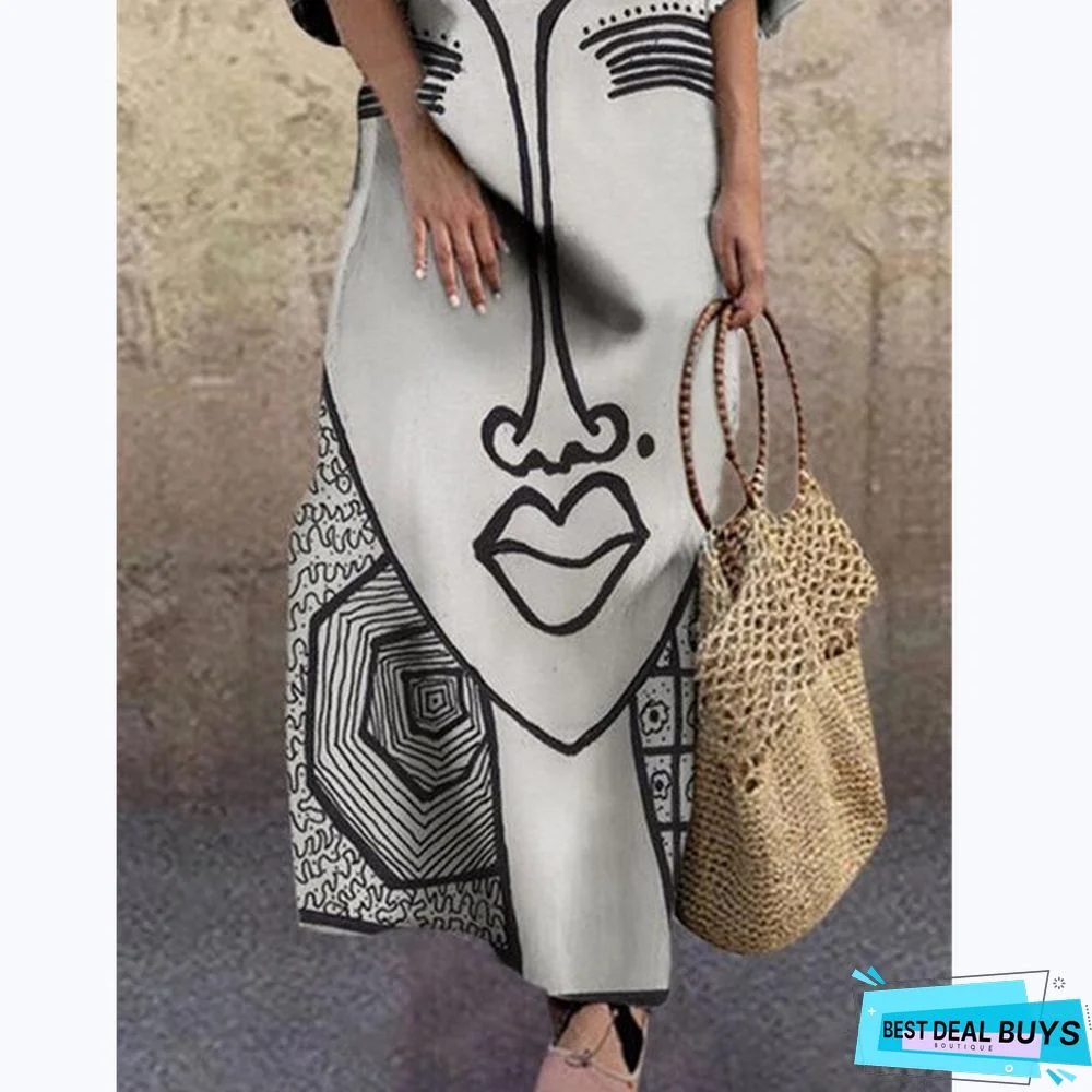 Women's Fashion Print Loose Plus Size Dress