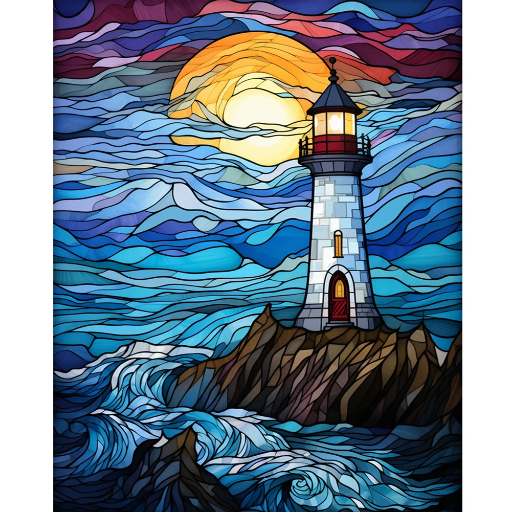 Diamond Painting - Full Round Drill - Stained Glass Lighthouse(Canvas|40*50cm)