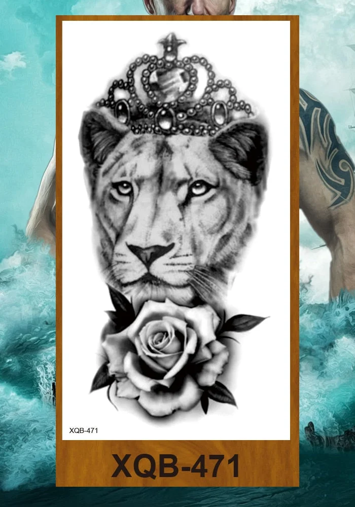 Temporary Tattoo Stickers Men Women Adult Girl Chest Flower Arm Leg Fake Tatoo Semi Permanent Tiger Wolf Beauty & Beast Body Art