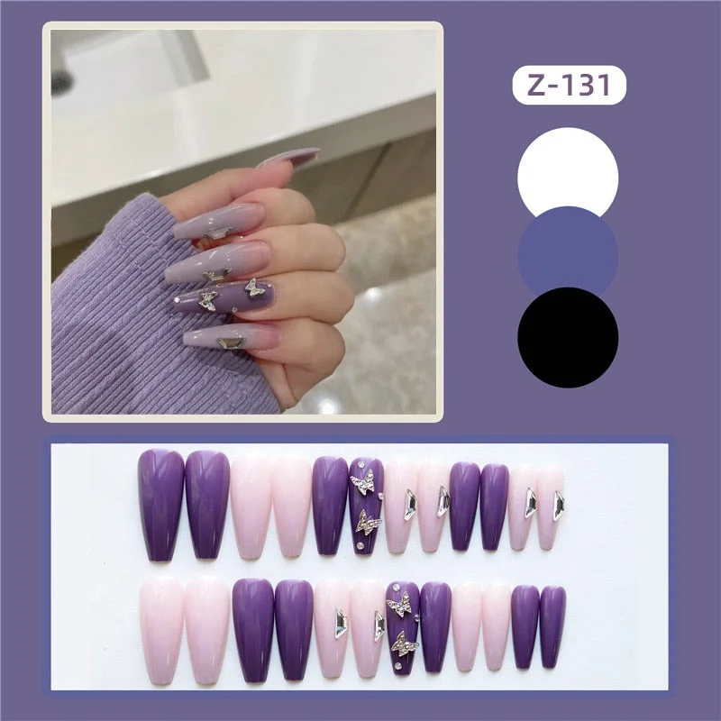 European Fake Nails Women Coffin MId Length False Nails Tip with Stripe Design Press on Matte Nail Patch for DIY Art Nail Salon-Nail Inspo