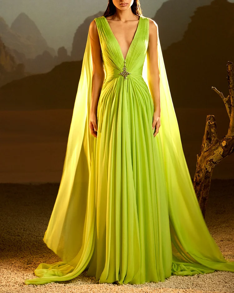 V-NECK DRAPE SILK DRESS