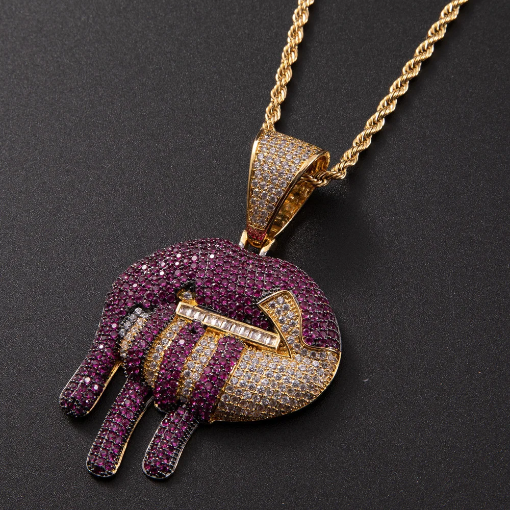 Iced Out Sexy Drip Drop Bottom Bite Lip Pendant Two Tone Necklace-VESSFUL