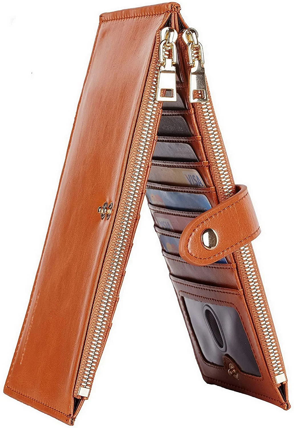 Womens Genuine Leather Wallet RFID Blocking Credit Card Holder Zipper Purse