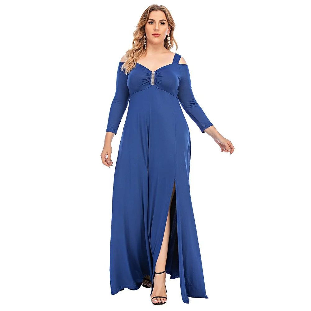 Sale Off Shoulder Maxi Dress 3/4 Sleeve Long Dresses for Women  Dress Ladies Party Solid Vestidos Plus Size 6XL Autumn D30