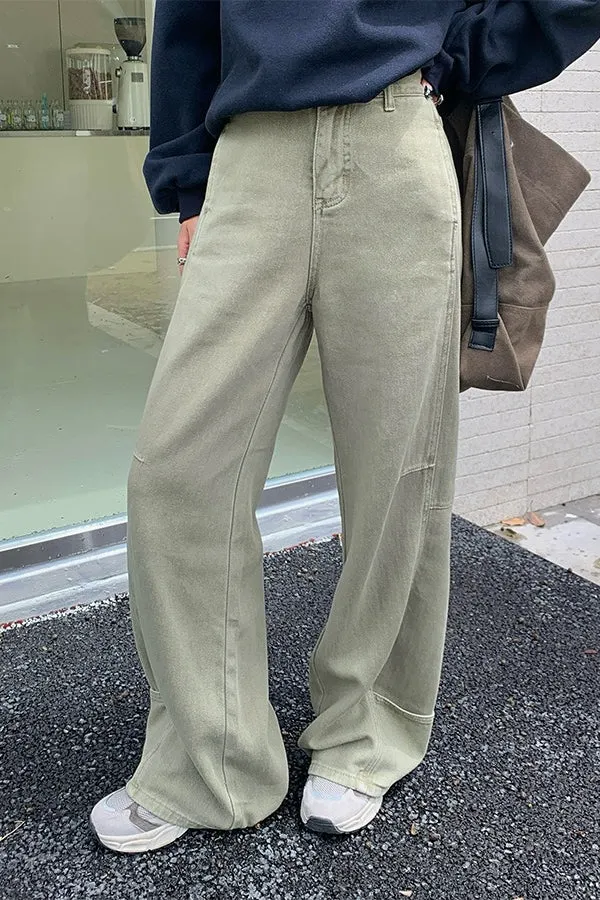 Edgy High Waist Cargo Wide Leg Curved Jeans