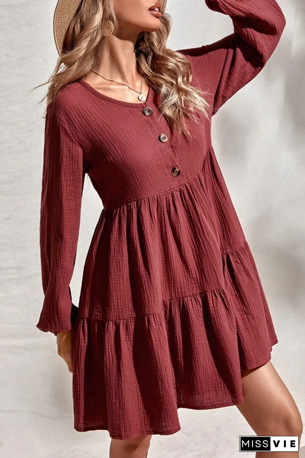 Casual Elegant Solid Buckle Flounce V Neck A Line Dresses