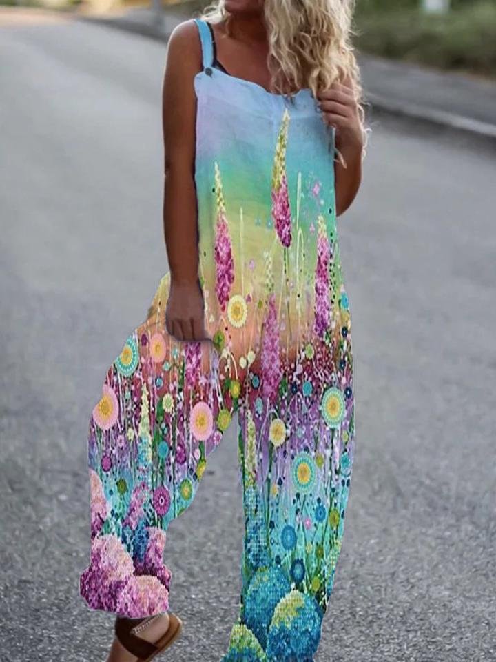 Casual Style Sunflower Print Jumpsuit