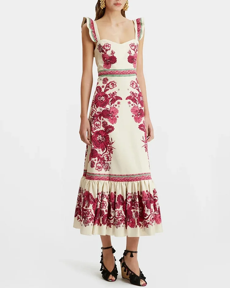 Women's fashionable loose strappy printed dress