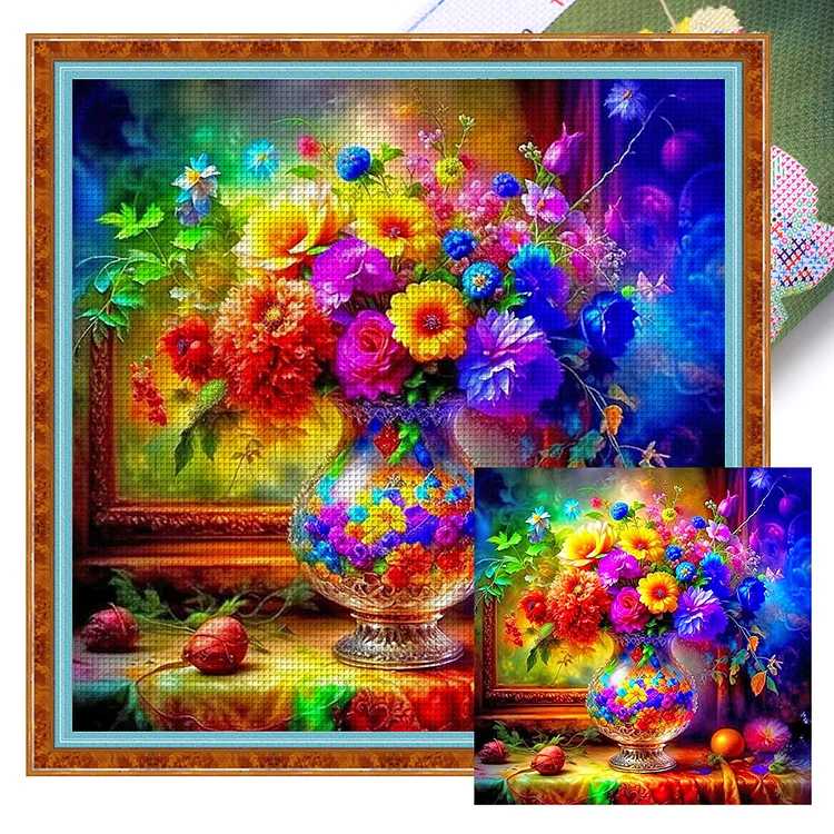Flowers On Table (45*45cm) 11CT Stamped Cross Stitch gbfke