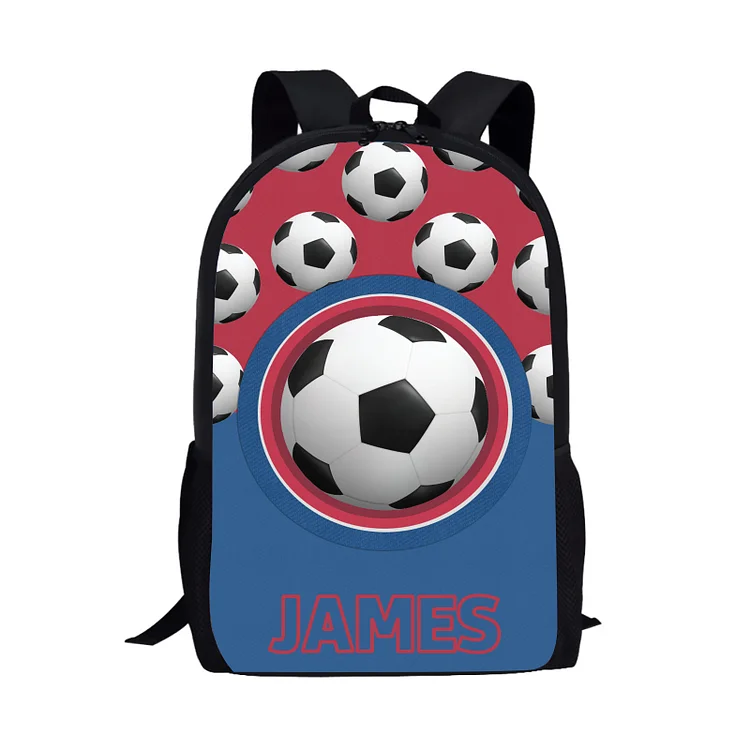 Mochilas-mochila escolar para los niños con un dibujo de fútbol con nombre personalizado