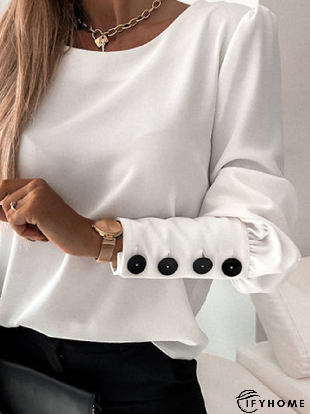 Plain Casual Buckle Loose Top | IFYHOME