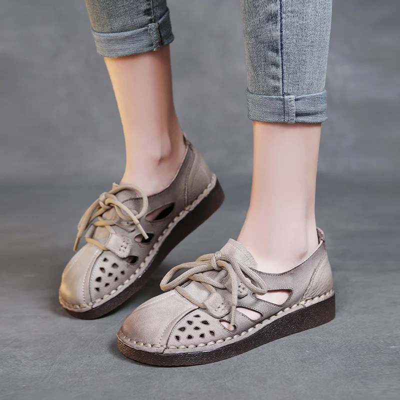 Yyvonne To 118] Niu Bago Retro Bag Head Sandals Women's Hole Shoes Casual Hollow Single Shoes Breathable Mother Shoes