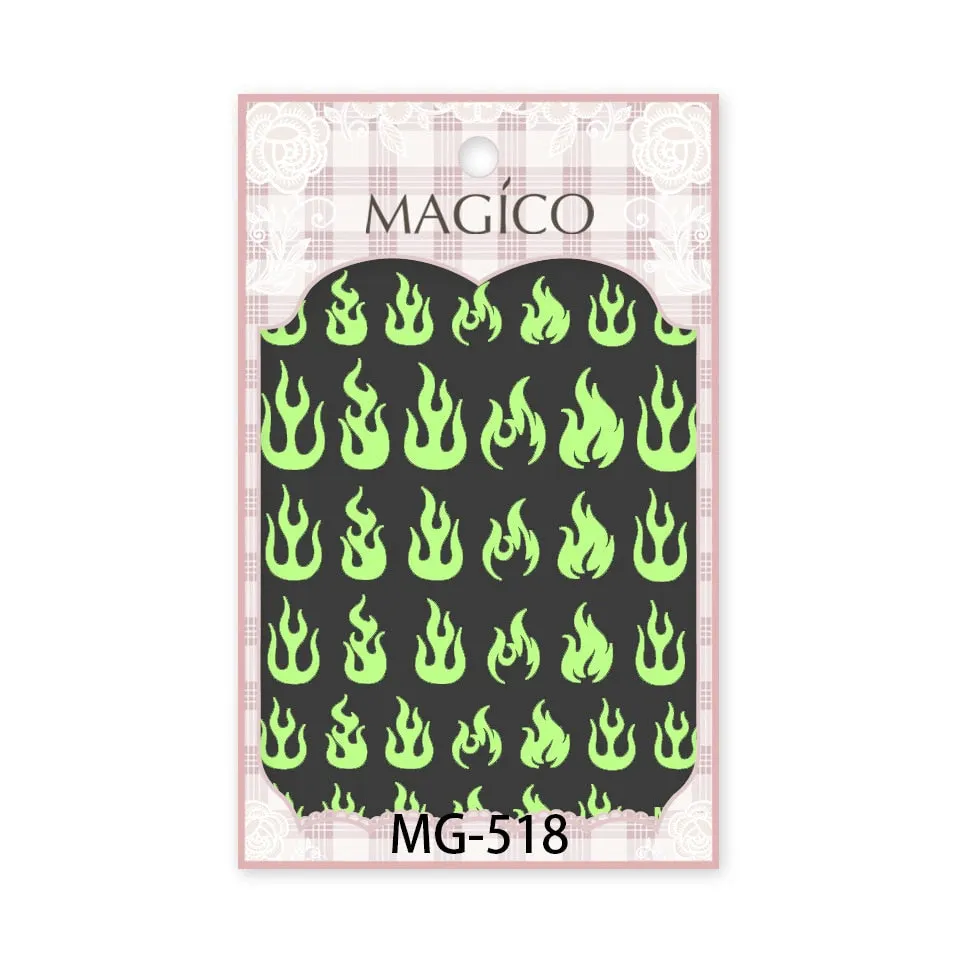 Luminous Effect 3D Nail Art Sticker Star Heart Unicorn Design Nail Art Glowing Flame Glitter Decoration Manicures Tips Summer-Nail Inspo