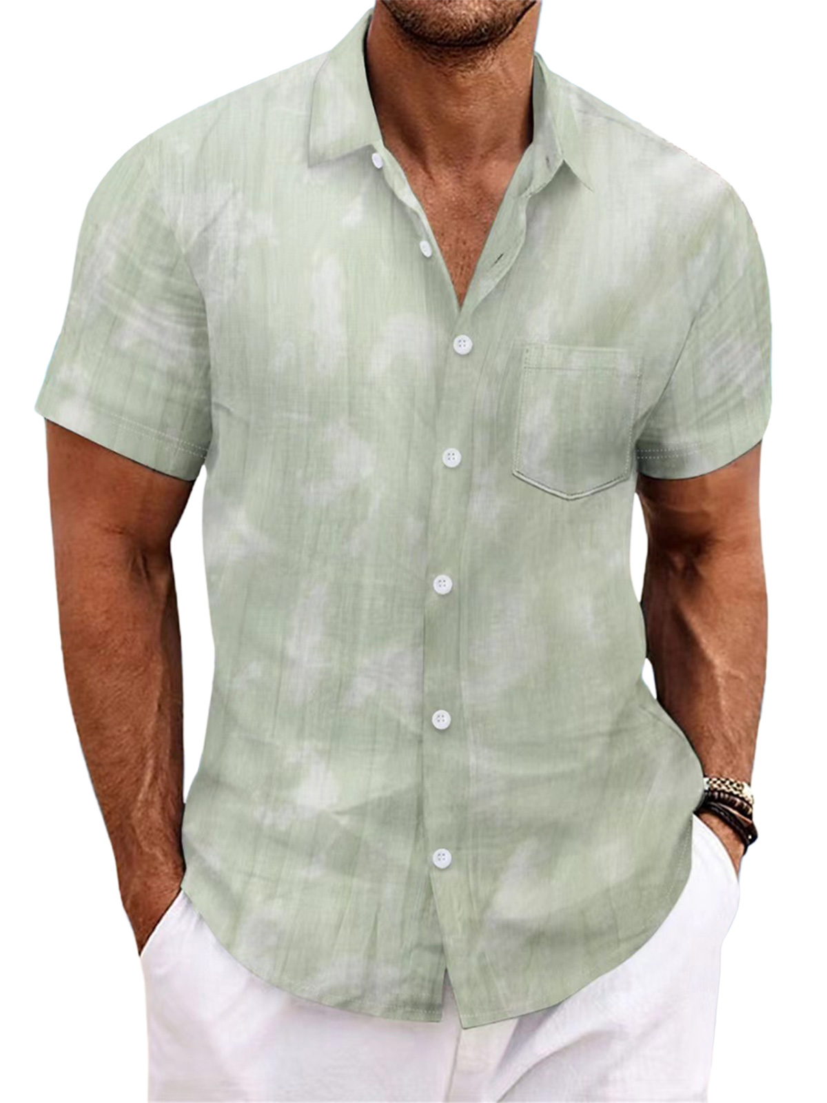 Men's Summer Cotton Tie Dye Lapel Short Sleeve Shirt